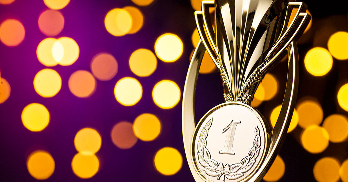 Award trophy with number one plaque